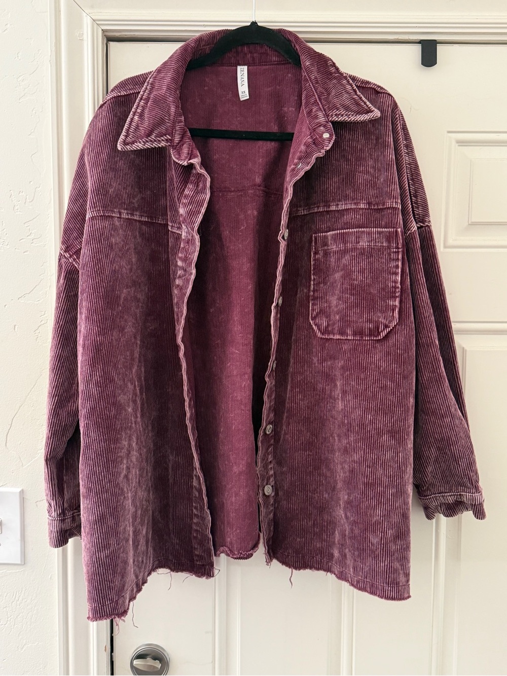 Zenana Corduroy Shacket with Raw Hem 3X